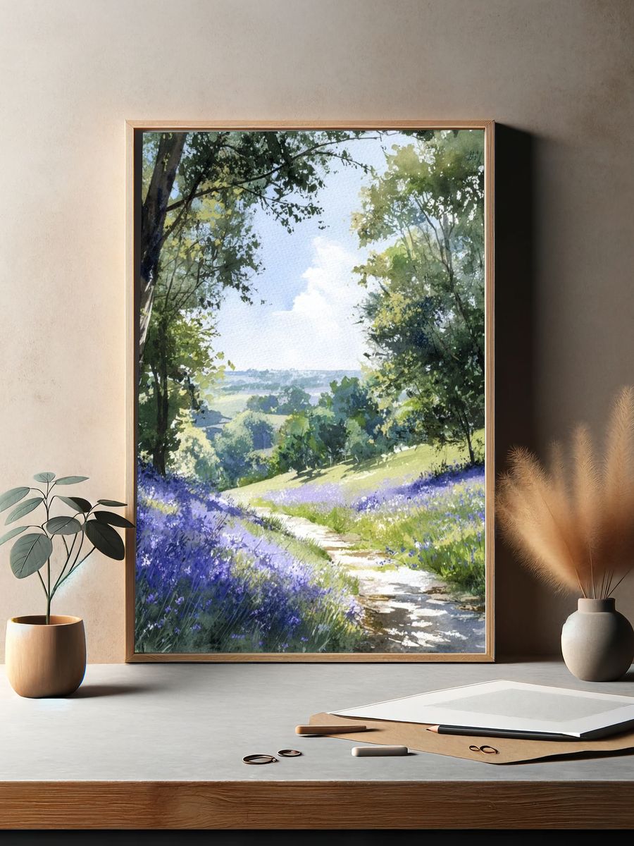 Lavender Meadow Path Watercolor Print. — room view 2