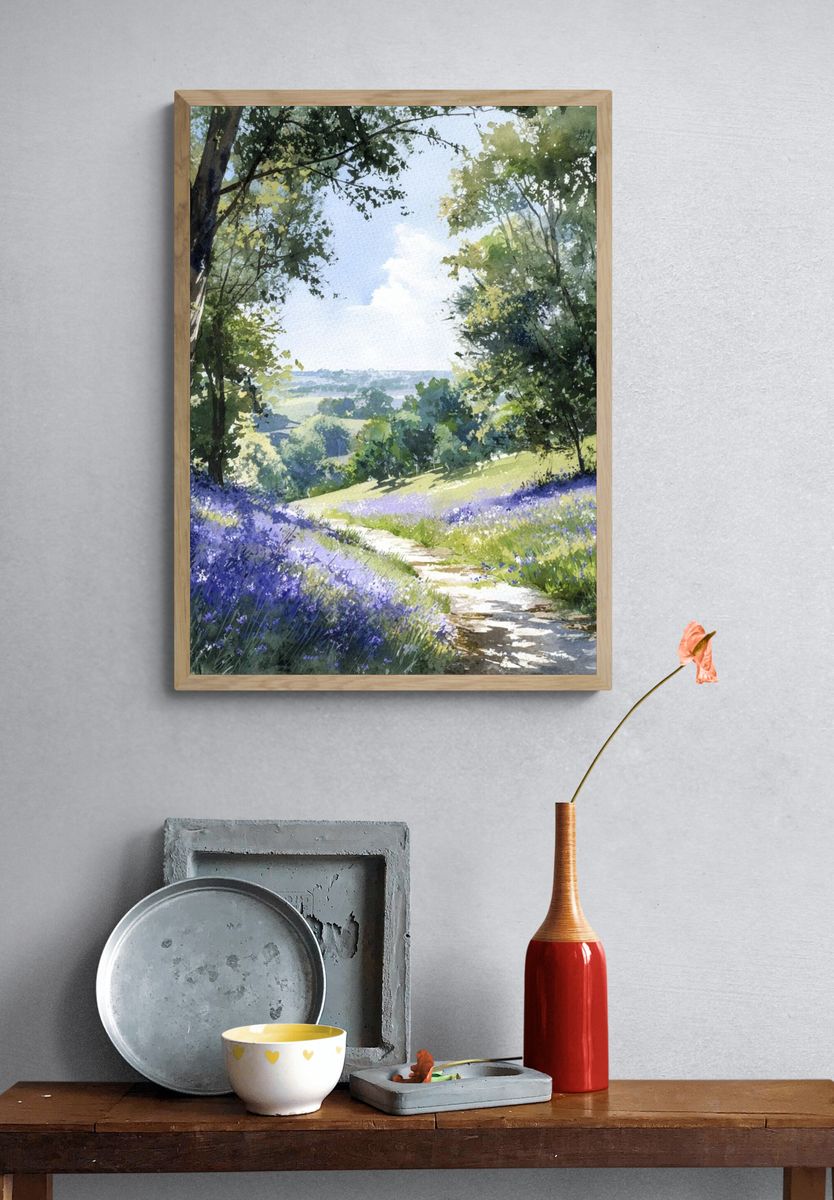 Lavender Meadow Path Watercolor Print. — room view 3