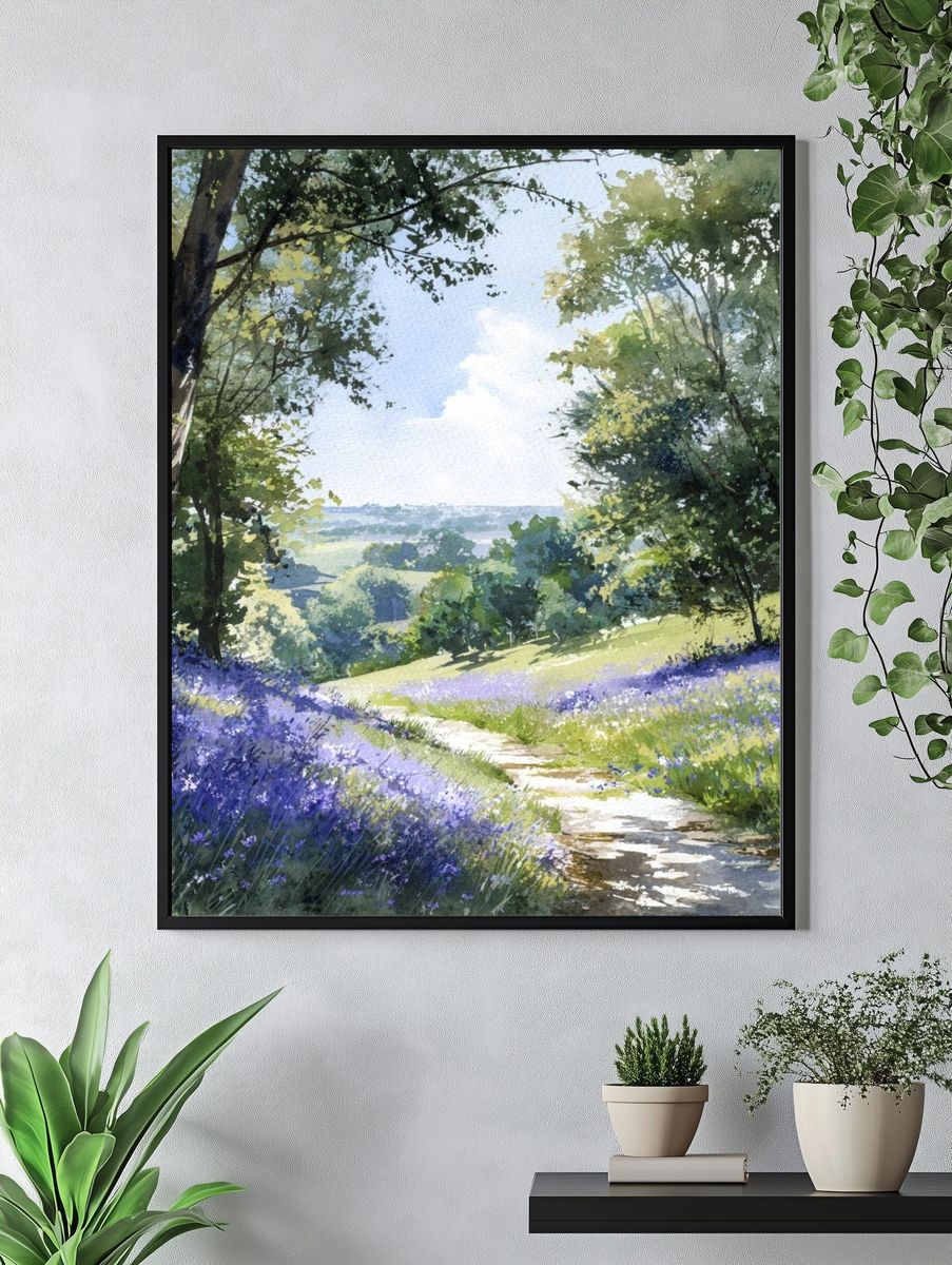 Lavender Meadow Path Watercolor Print. — room view 4