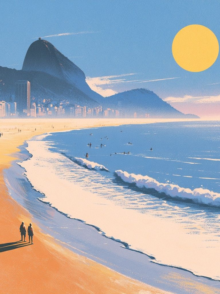 Sunlit Beach at Rio Print. poster — nature art