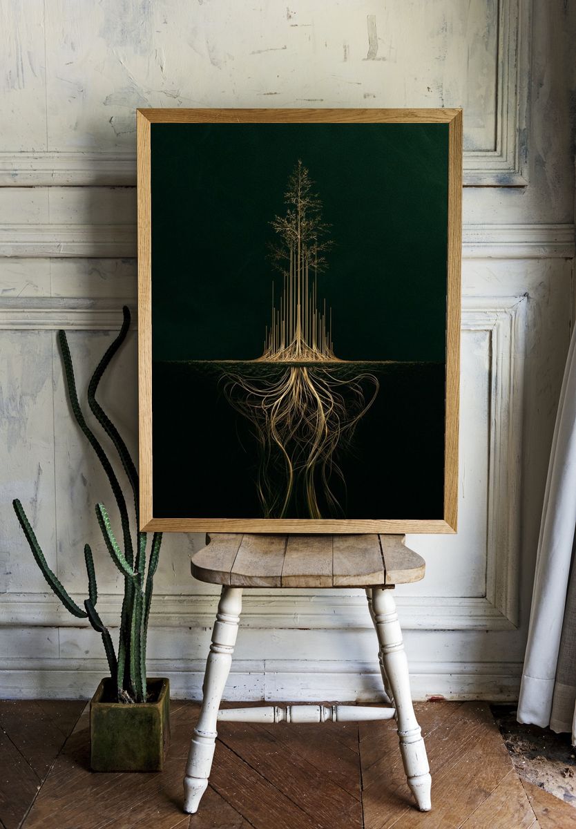 Surreal Tree Roots Print. room preview
