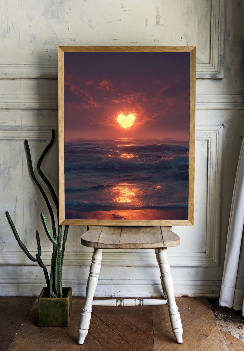 Heart Sunset Ocean Print. room preview