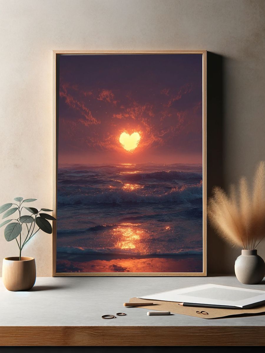 Heart Sunset Ocean Print. — room view 2