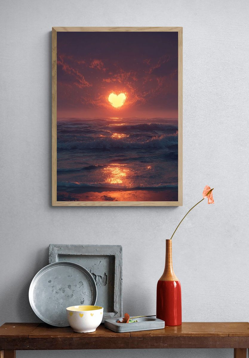 Heart Sunset Ocean Print. — room view 3