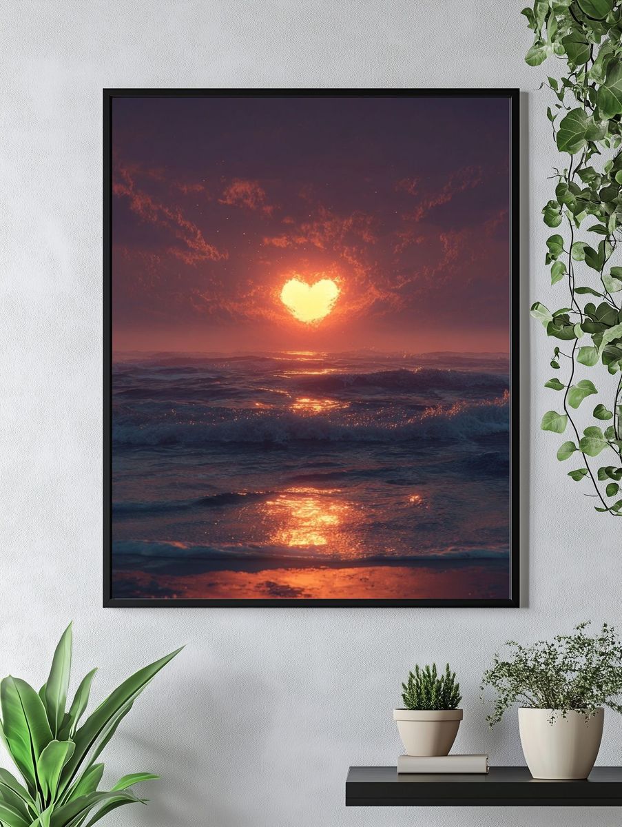 Heart Sunset Ocean Print. — room view 4