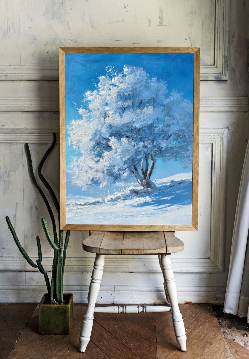 Snowy Tree Winter Landscape Poster. — room view 1