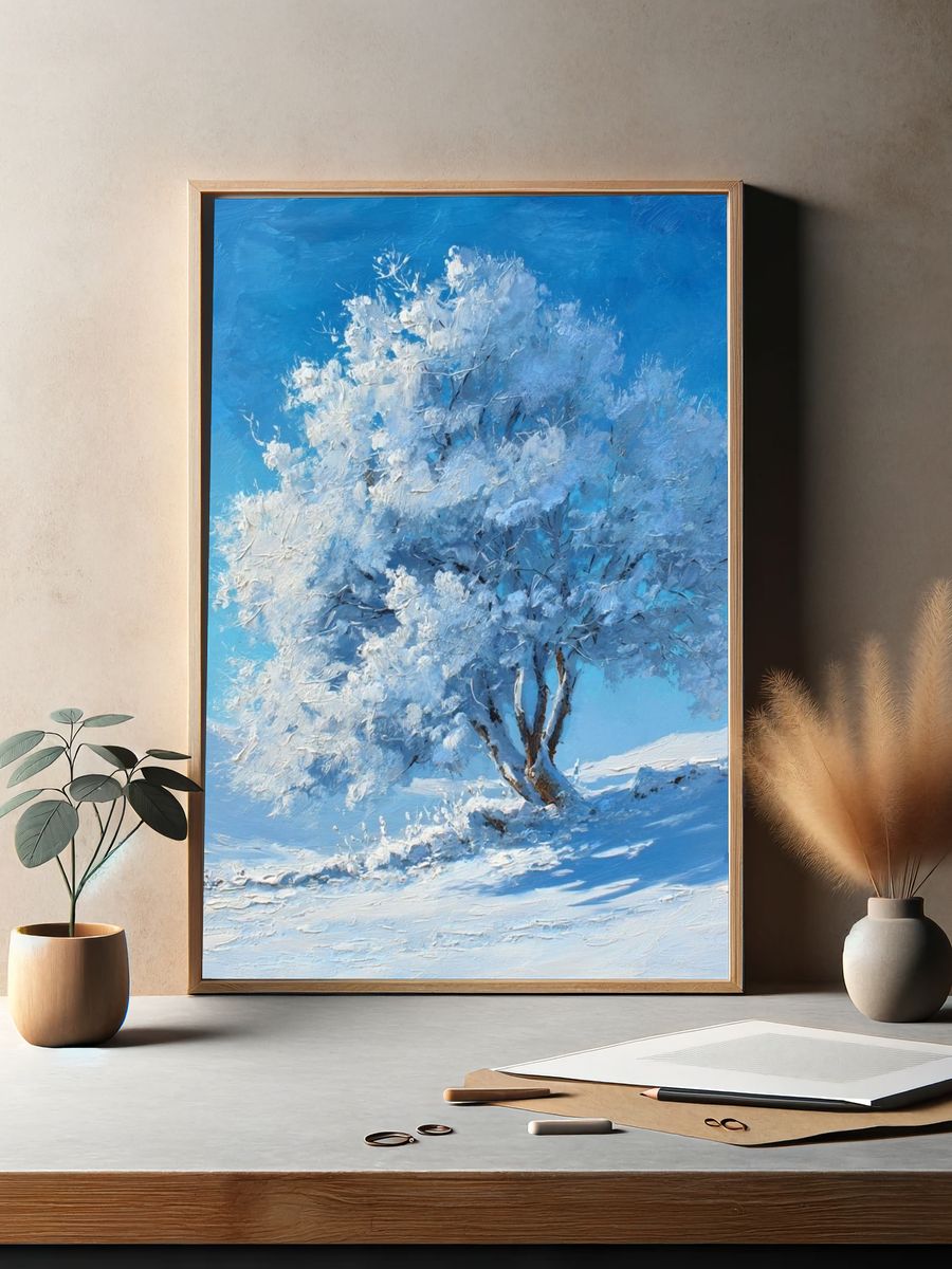 Snowy Tree Winter Landscape Poster. — room view 2
