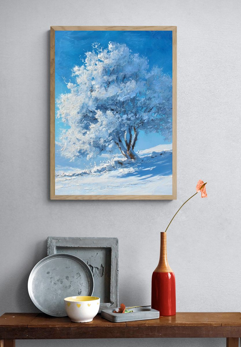 Snowy Tree Winter Landscape Poster. — room view 3