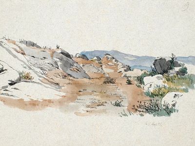 Italian landscape boulders (1845), vintage.