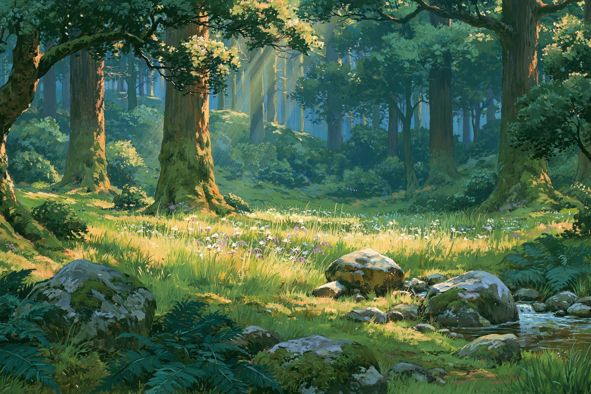 Sunlit Forest Glade Illustration Poster. poster — nature art