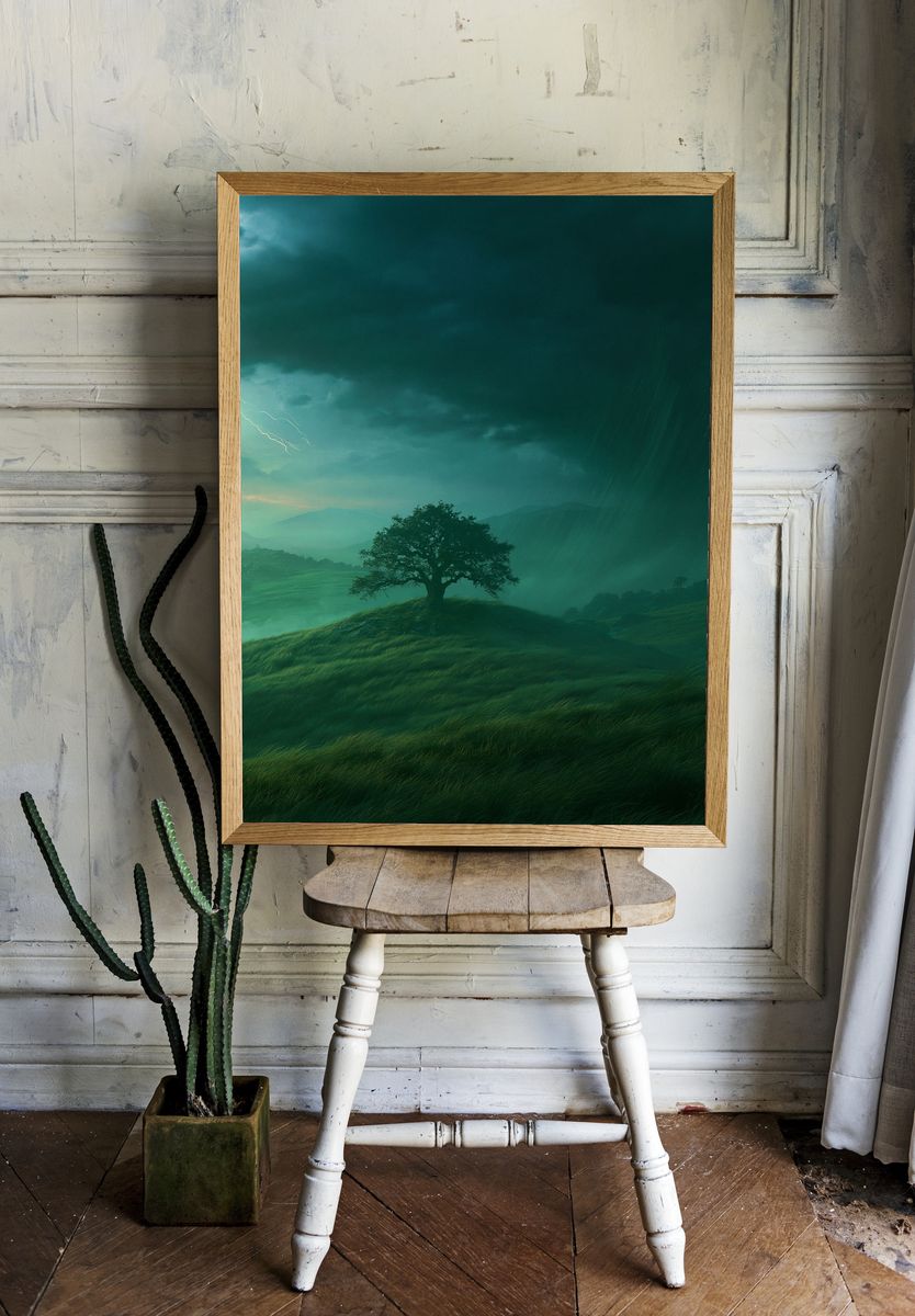 Stormy Lone Tree Landscape Poster. room preview