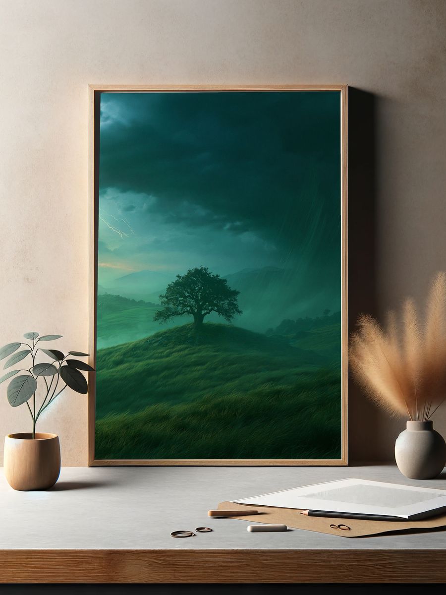 Stormy Lone Tree Landscape Poster. — room view 2