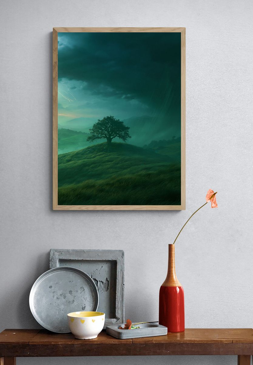 Stormy Lone Tree Landscape Poster. — room view 3