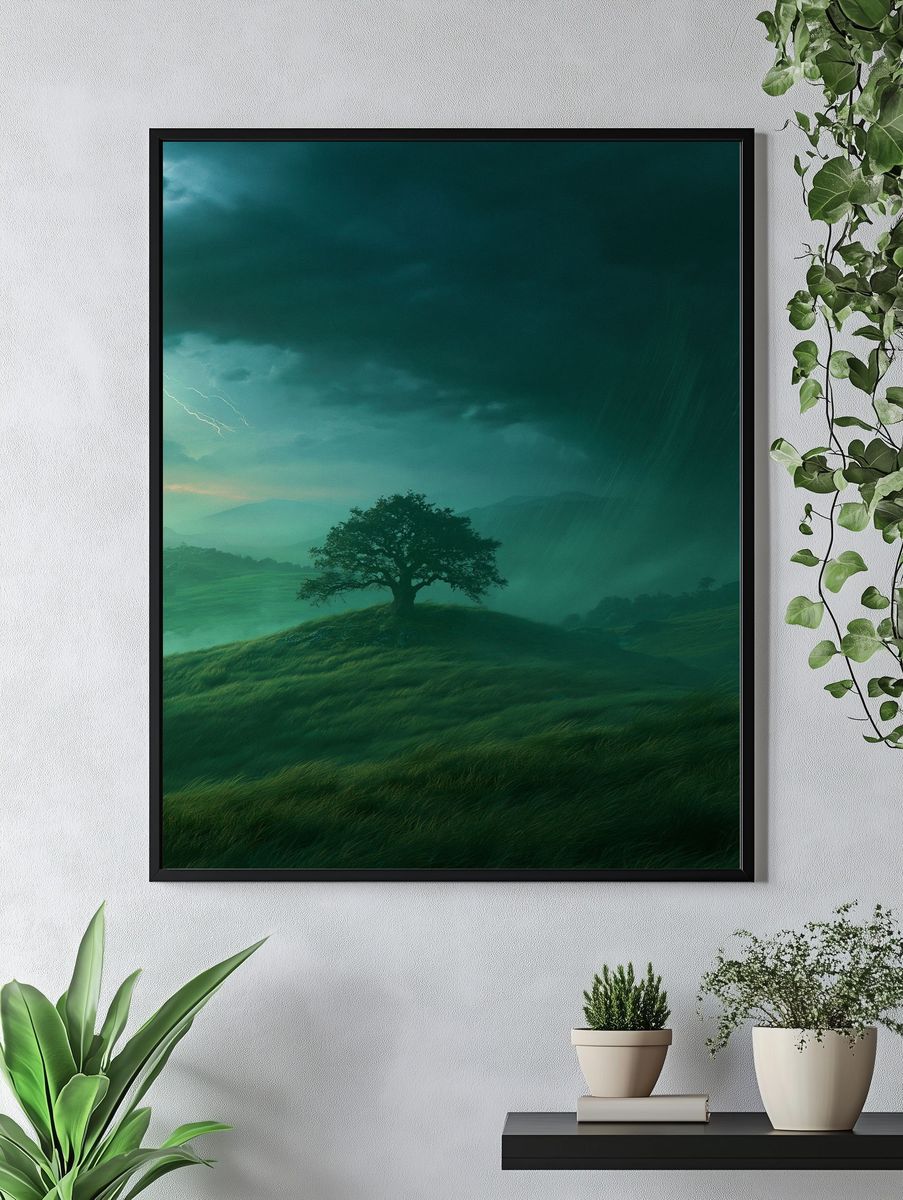 Stormy Lone Tree Landscape Poster. — room view 4