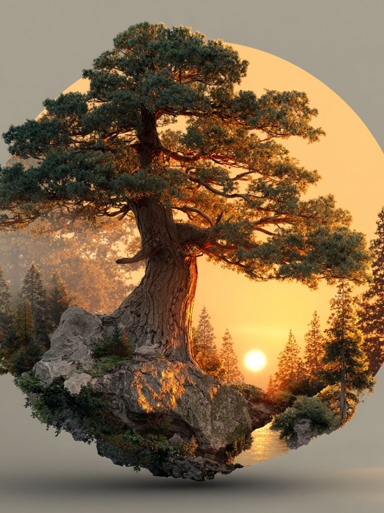 Sunset Pine Landscape Print. poster detail