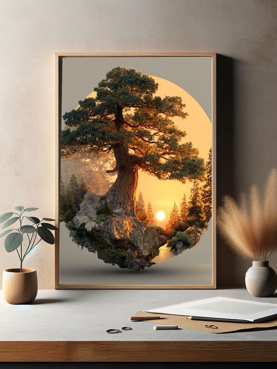 Sunset Pine Landscape Print. — room view 2
