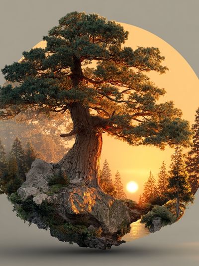 Sunset Pine Landscape Print. poster