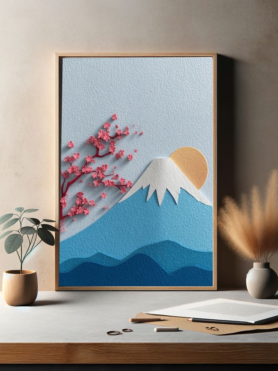 Mount Fuji Sakura Landscape Print. — room view 2