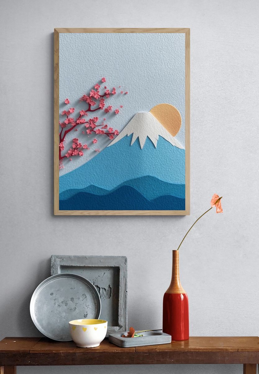 Mount Fuji Sakura Landscape Print. — room view 3