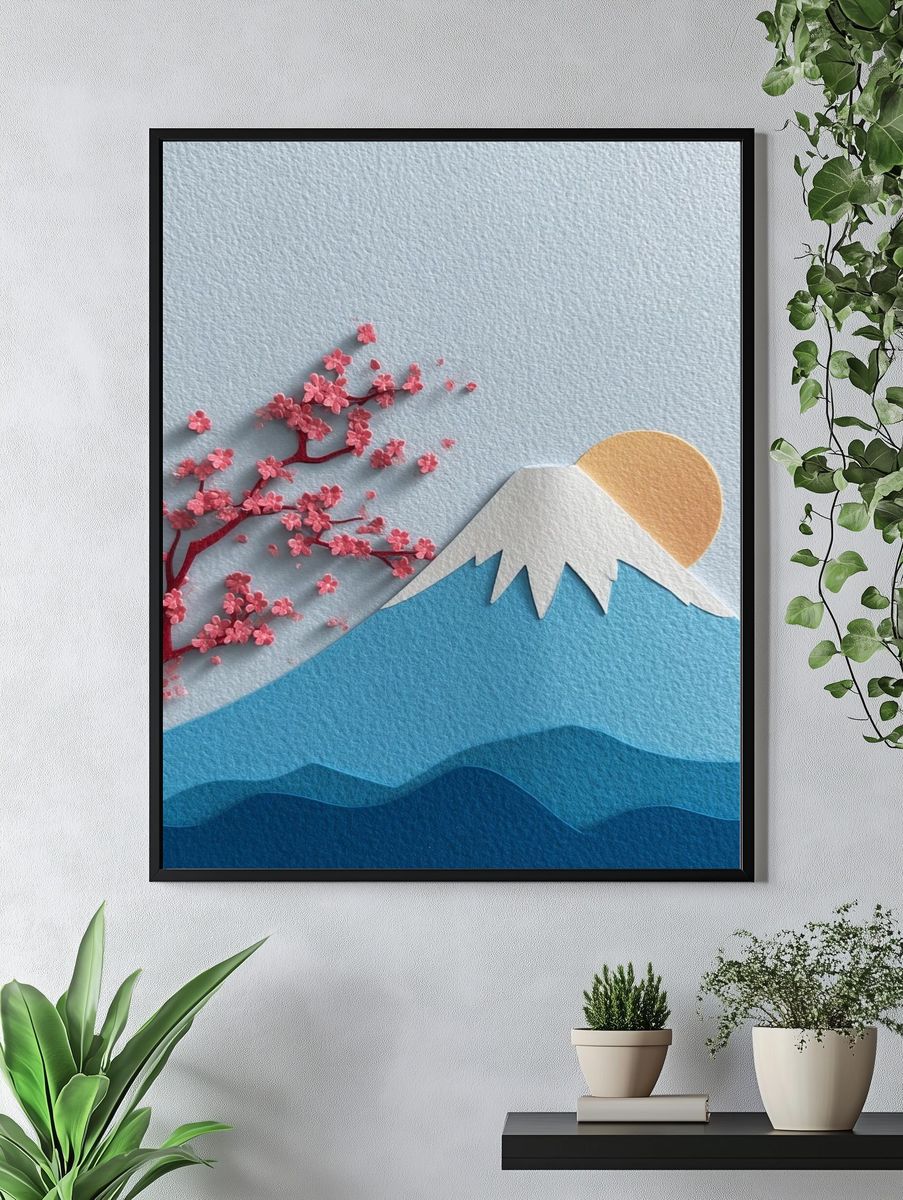 Mount Fuji Sakura Landscape Print. — room view 4