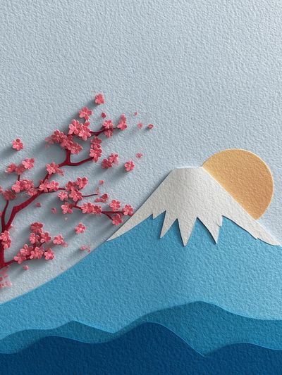 Mount Fuji Sakura Landscape Print. poster