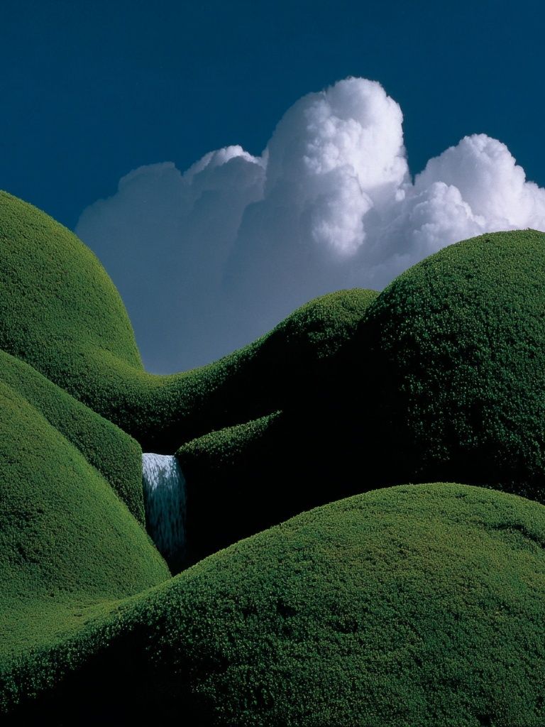 Lush Green Hills with Waterfall — Nature Print. poster — nature art