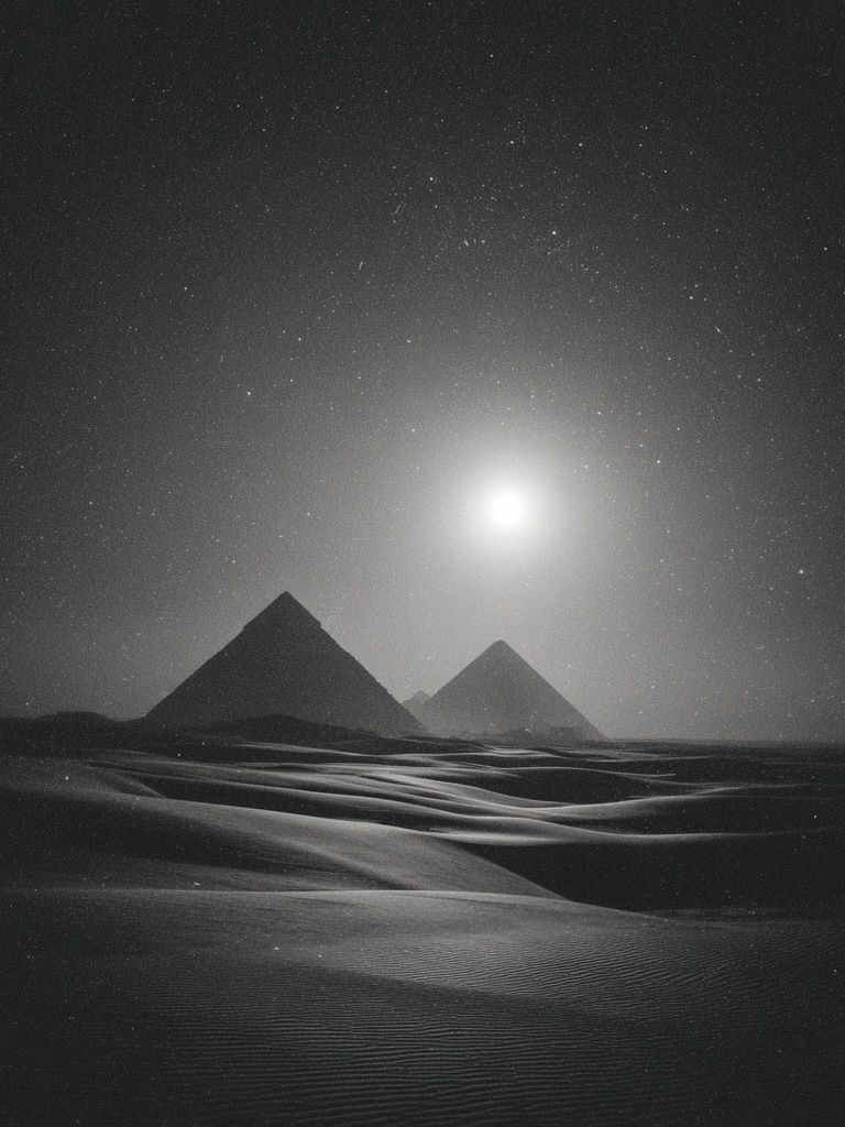 Moonlit Desert Pyramids Print. poster — nature art