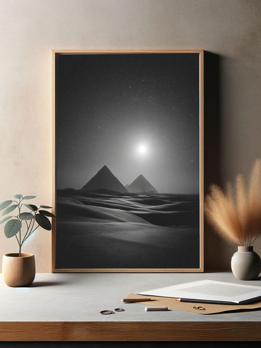 Moonlit Desert Pyramids Print. — room view 2