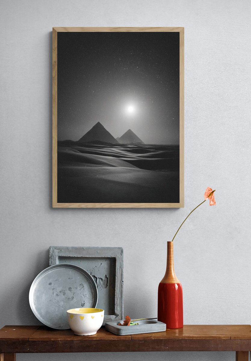 Moonlit Desert Pyramids Print. — room view 3