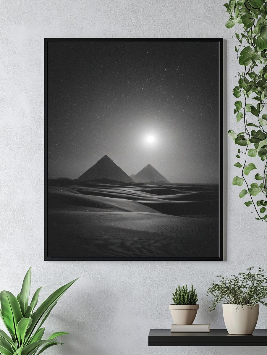 Moonlit Desert Pyramids Print. — room view 4