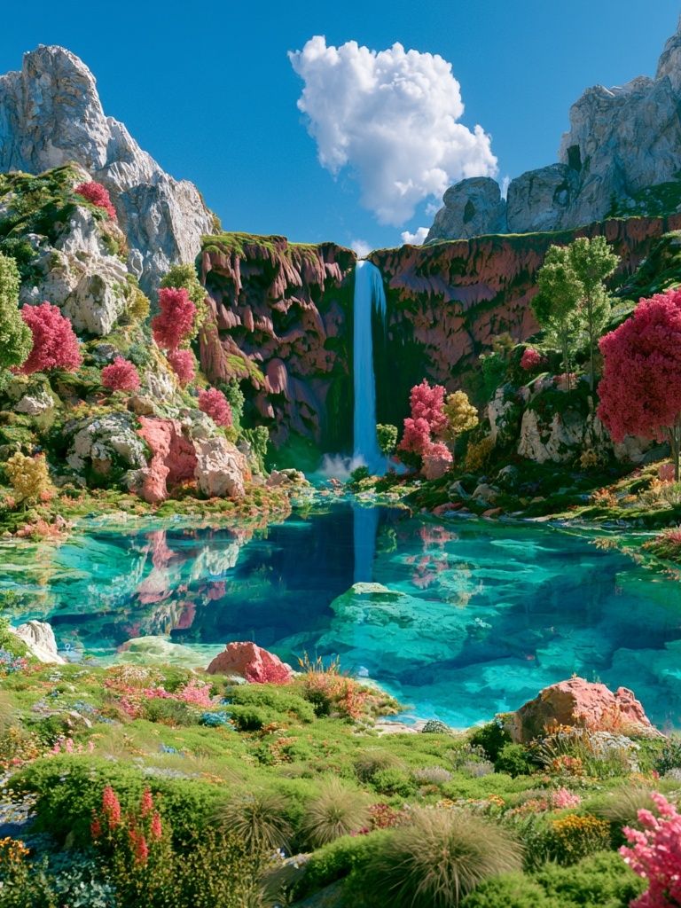 Enchanted Waterfall Landscape Poster. poster detail