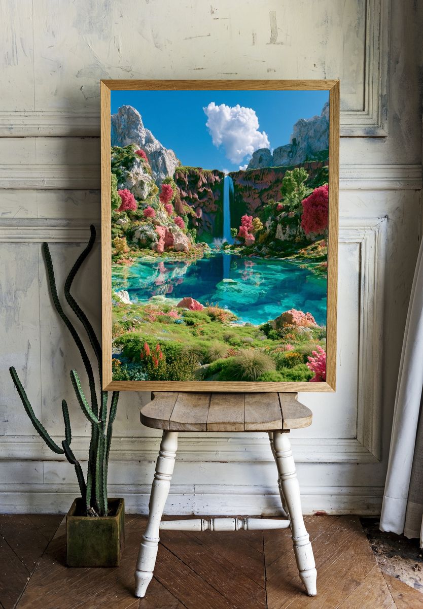 Enchanted Waterfall Landscape Poster. room preview