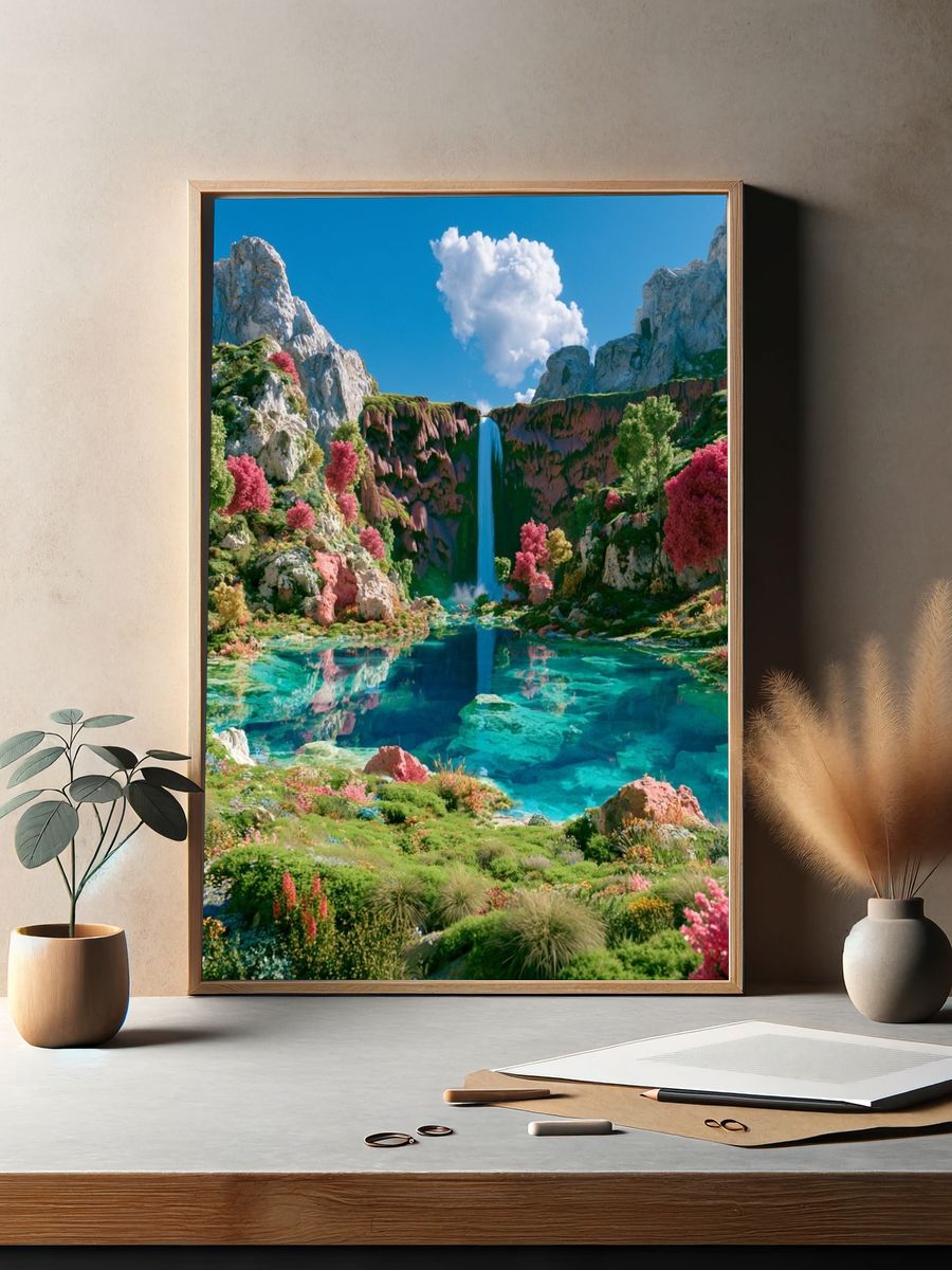 Enchanted Waterfall Landscape Poster. — room view 2