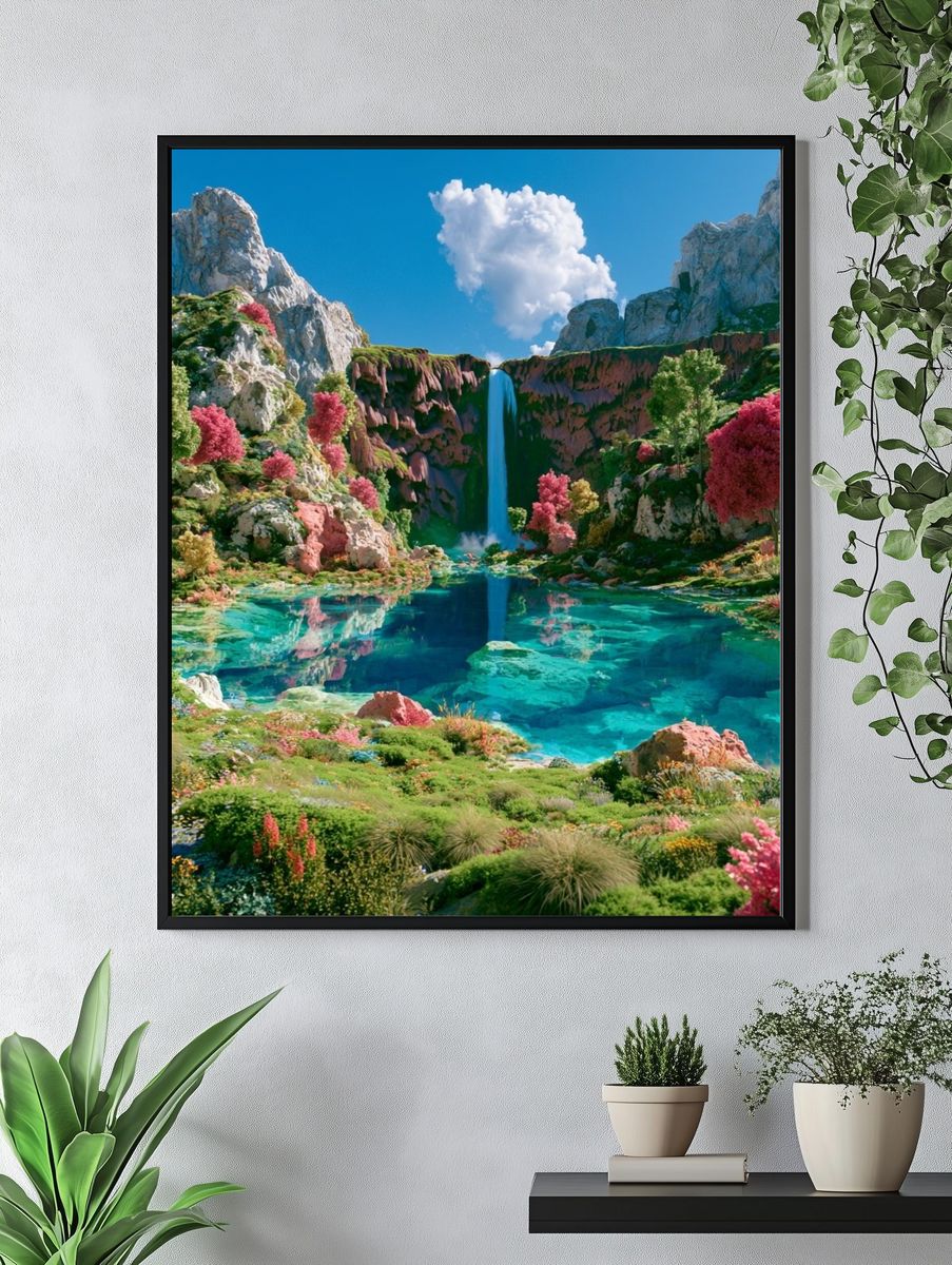 Enchanted Waterfall Landscape Poster. — room view 4