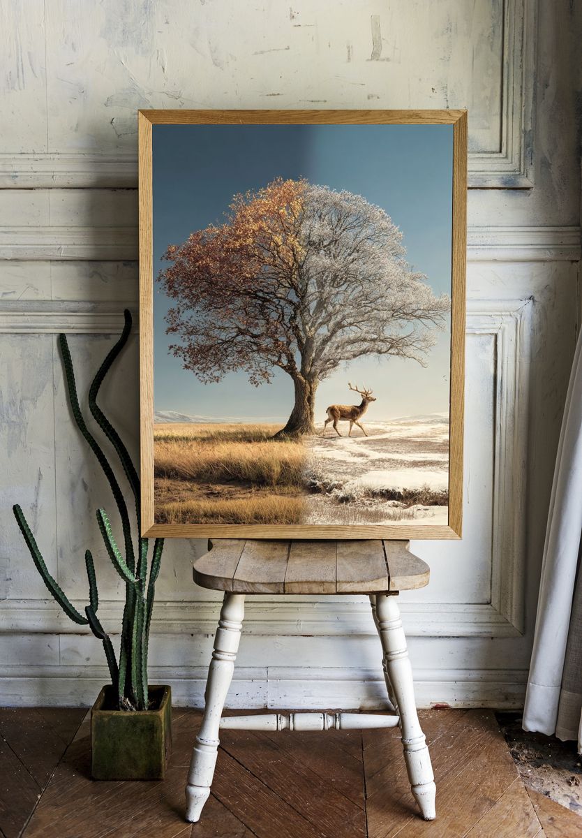 Seasonal Deer Tree Poster. — room view 1