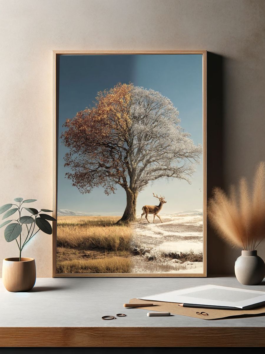 Seasonal Deer Tree Poster. — room view 2