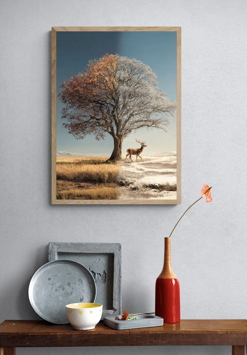 Seasonal Deer Tree Poster. — room view 3