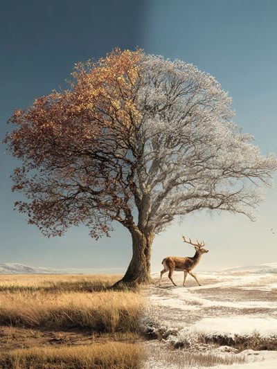Seasonal Deer Tree Poster.