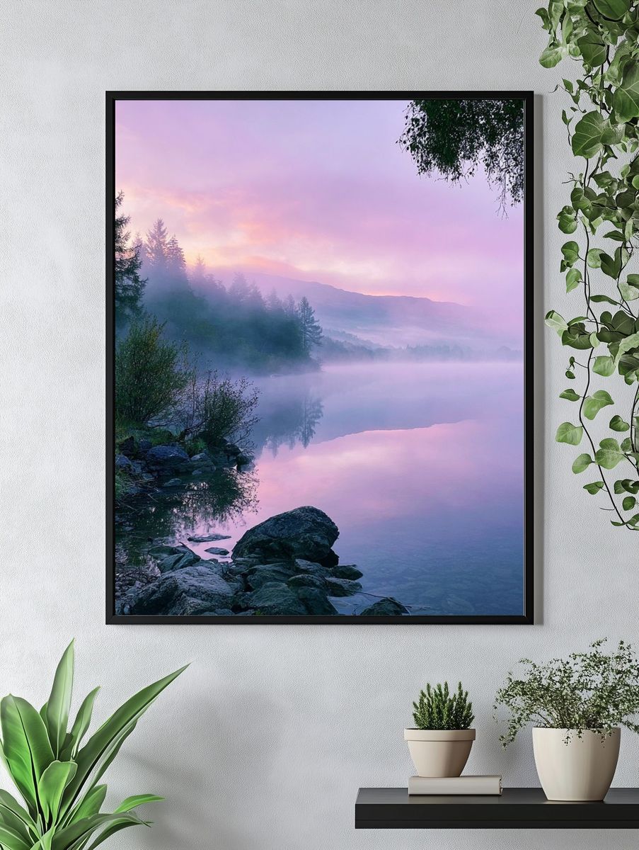 Misty Lake Sunrise Photography Poster. — room view 4