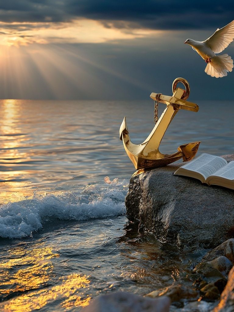 Anchor and Dove Seascape Print. poster detail
