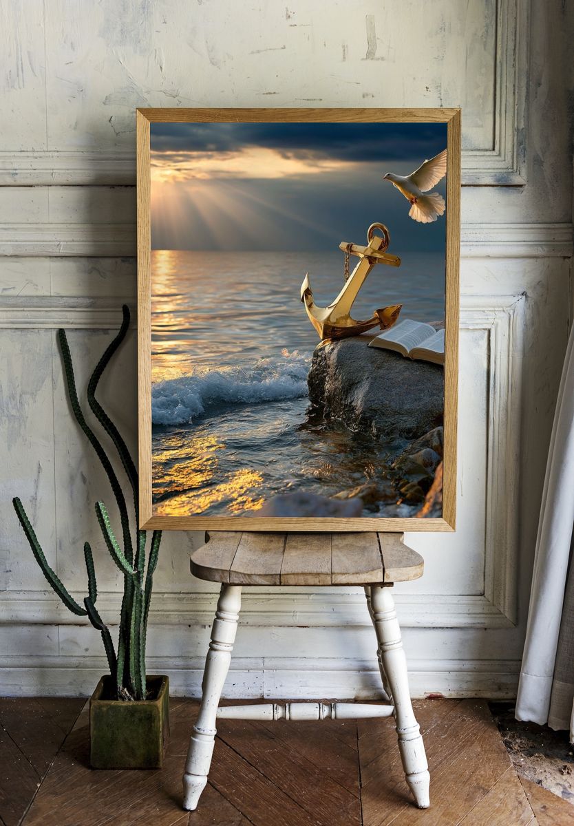 Anchor and Dove Seascape Print. — room view 1