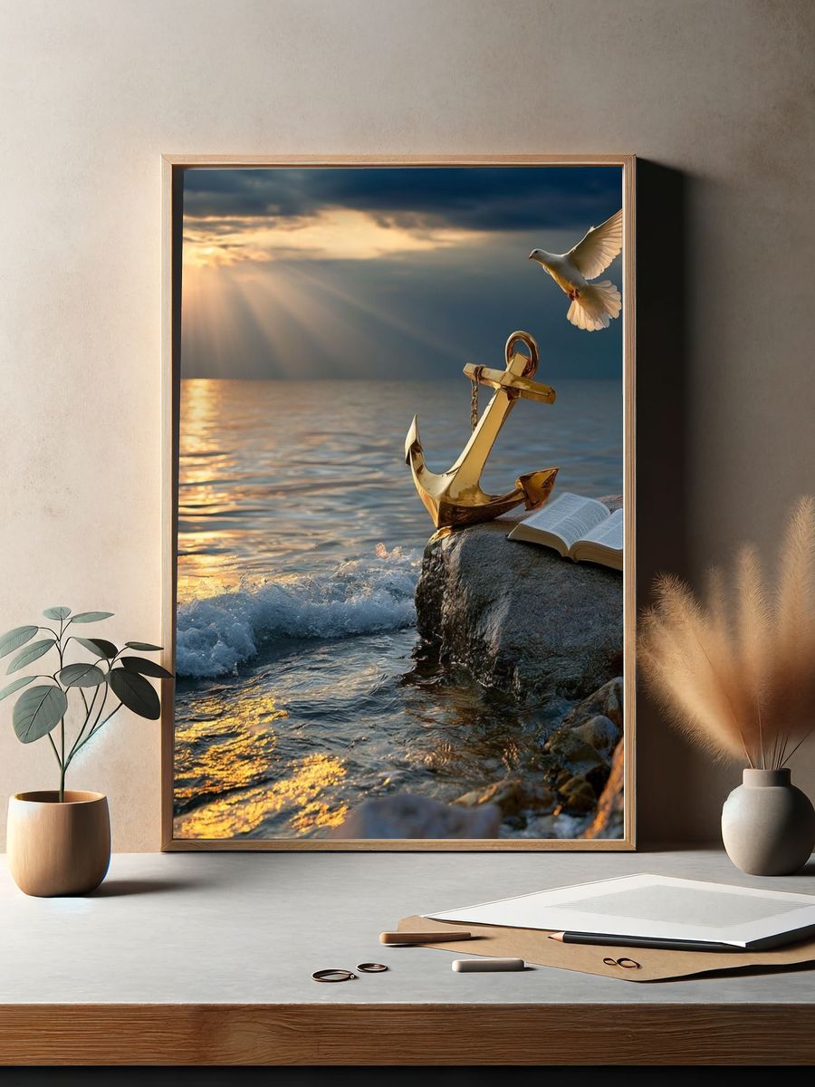 Anchor and Dove Seascape Print. — room view 2