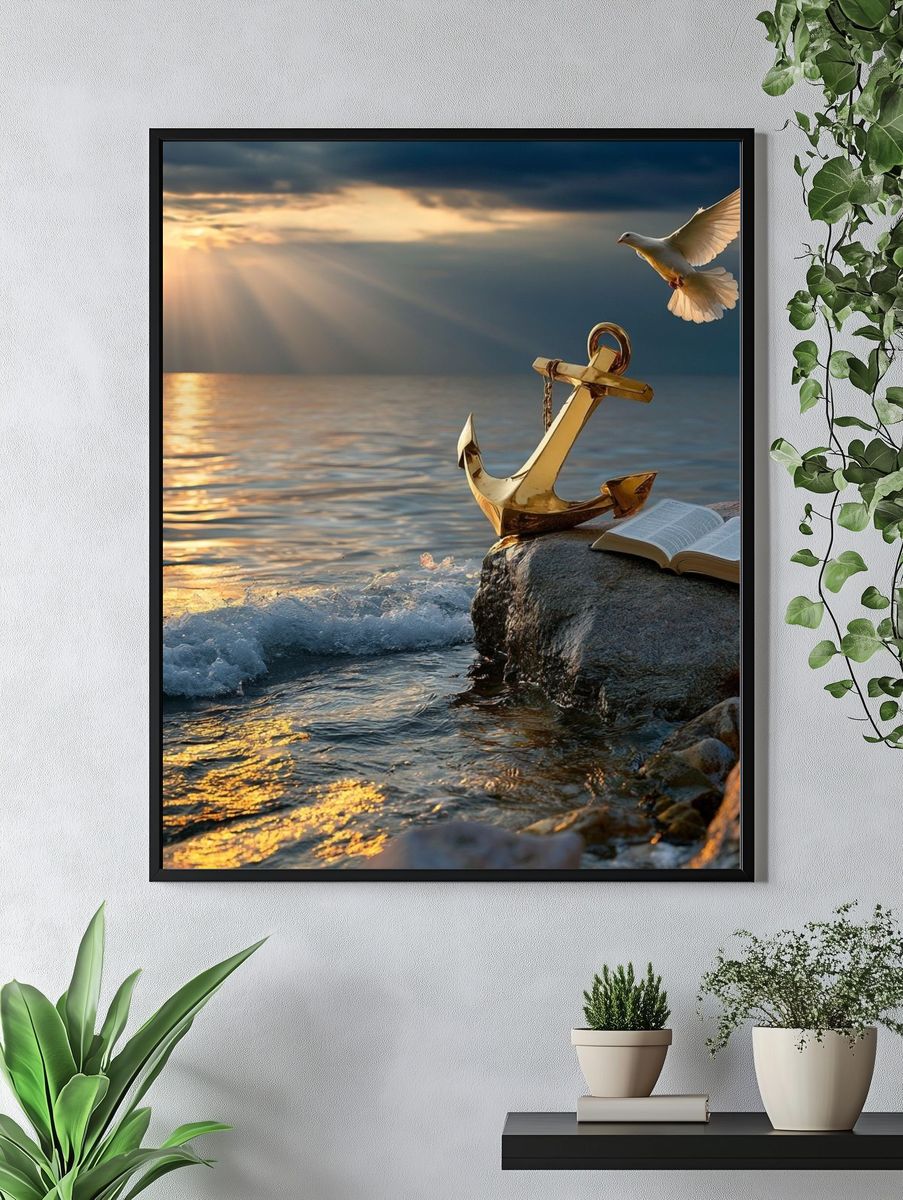 Anchor and Dove Seascape Print. — room view 4