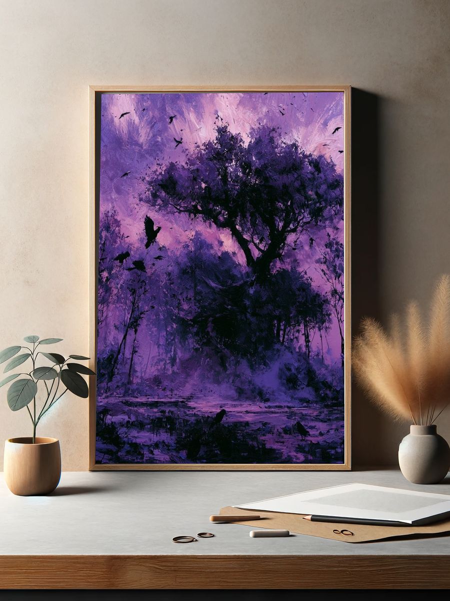 Purple Forest Silhouette Print. — room view 2