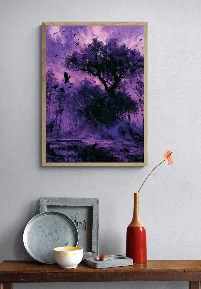 Purple Forest Silhouette Print. — room view 3
