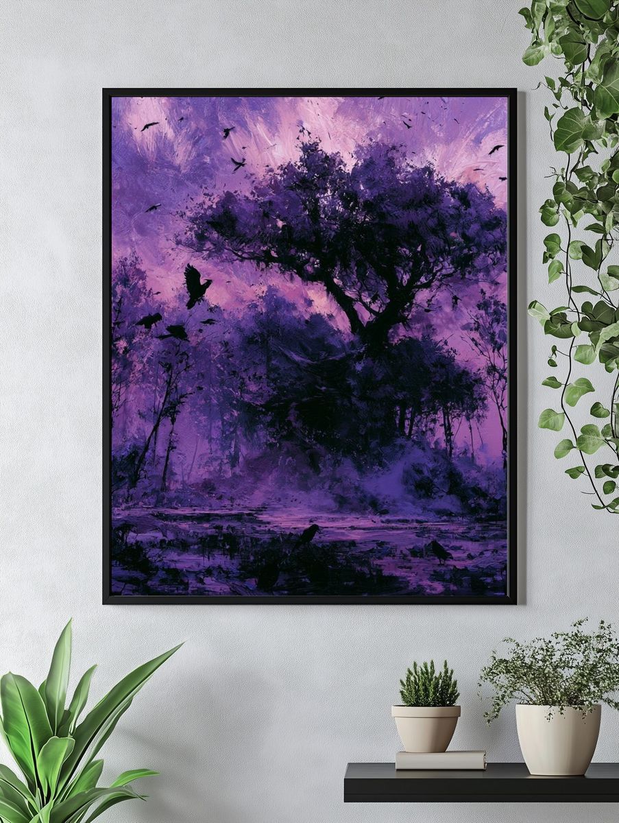 Purple Forest Silhouette Print. — room view 4