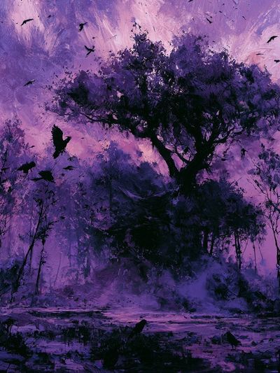 Purple Forest Silhouette Print.