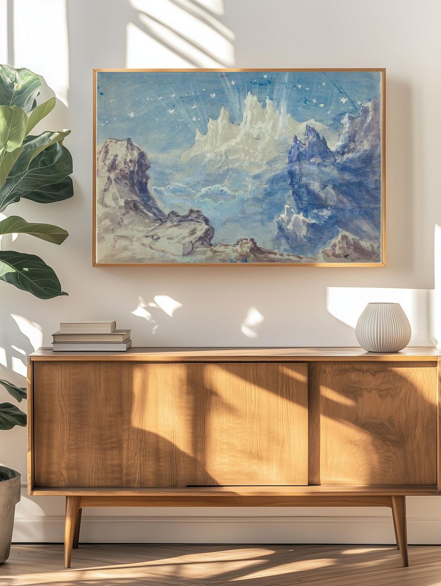 Dreamy Mountain Landscape Watercolor Print. — room view 3