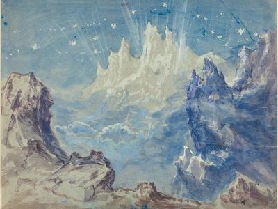 Dreamy Mountain Landscape Watercolor Print.