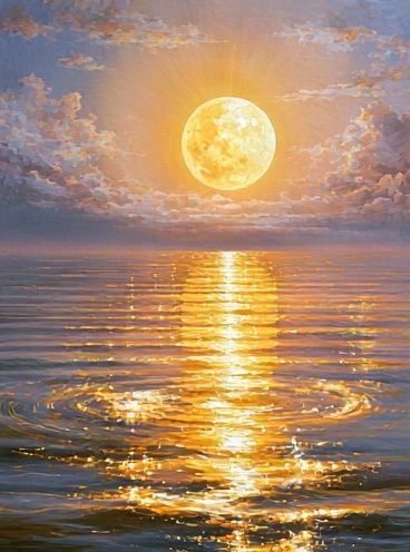 Golden Moon Over Sea Poster. poster detail